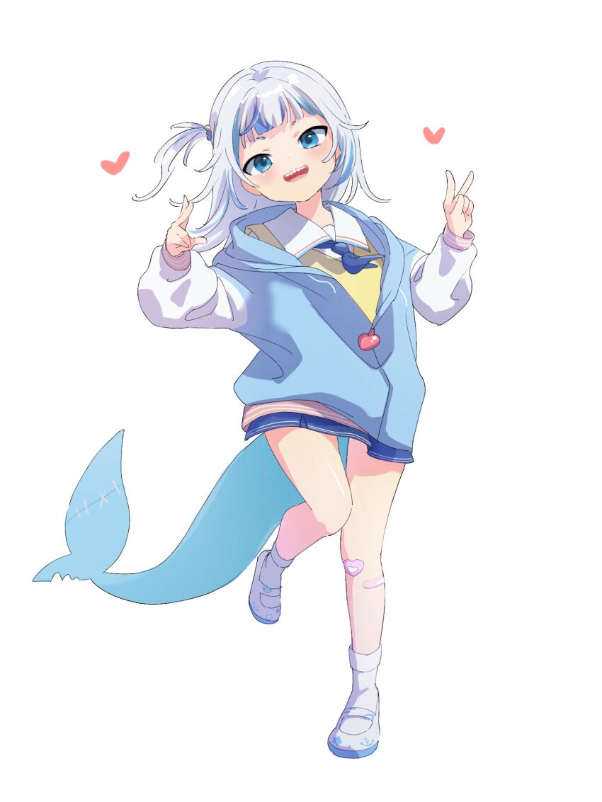 1girl, bandaid, bandaid_on_knee, bandaid_on_leg, blue_eyes, blue_footwear, blue_hair, blue_jacket