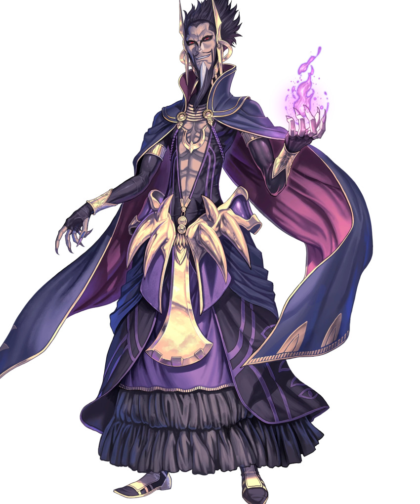 1boy, abs, beard, black_bodysuit, black_hair, bodysuit, cape, dark-skinned_male