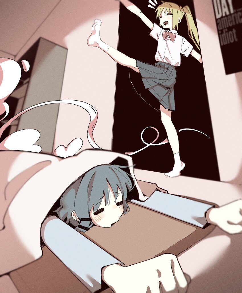 2girls, absurdres, ahoge, alternate_costume, american_idiot, blonde_hair, blue_hair, bocchi_the_rock!