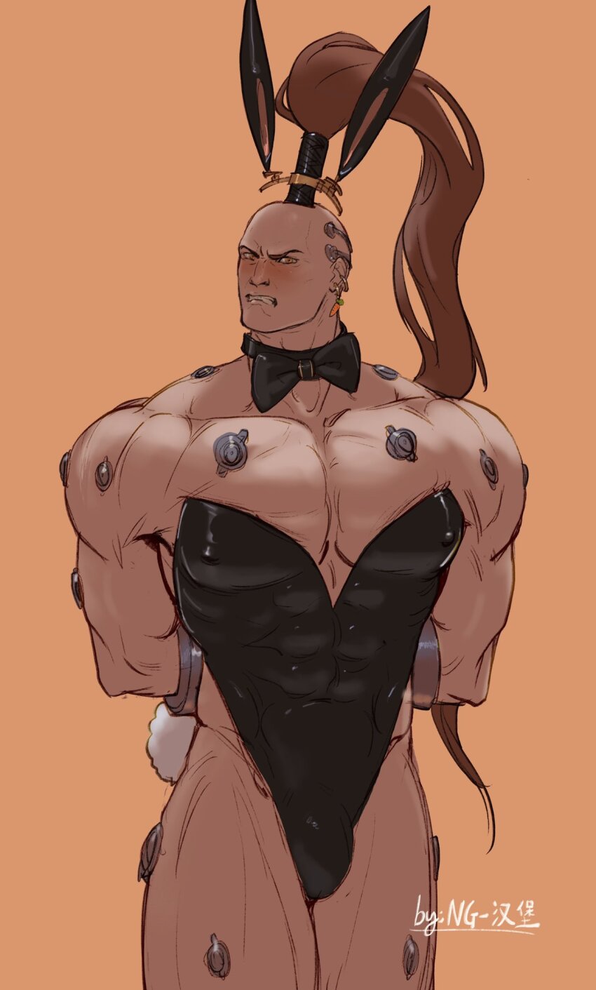 1boy, abbadon_the_despoiler, adeptus_astartes, arms_behind_back, artist_name, bara, black_bow, black_bowtie