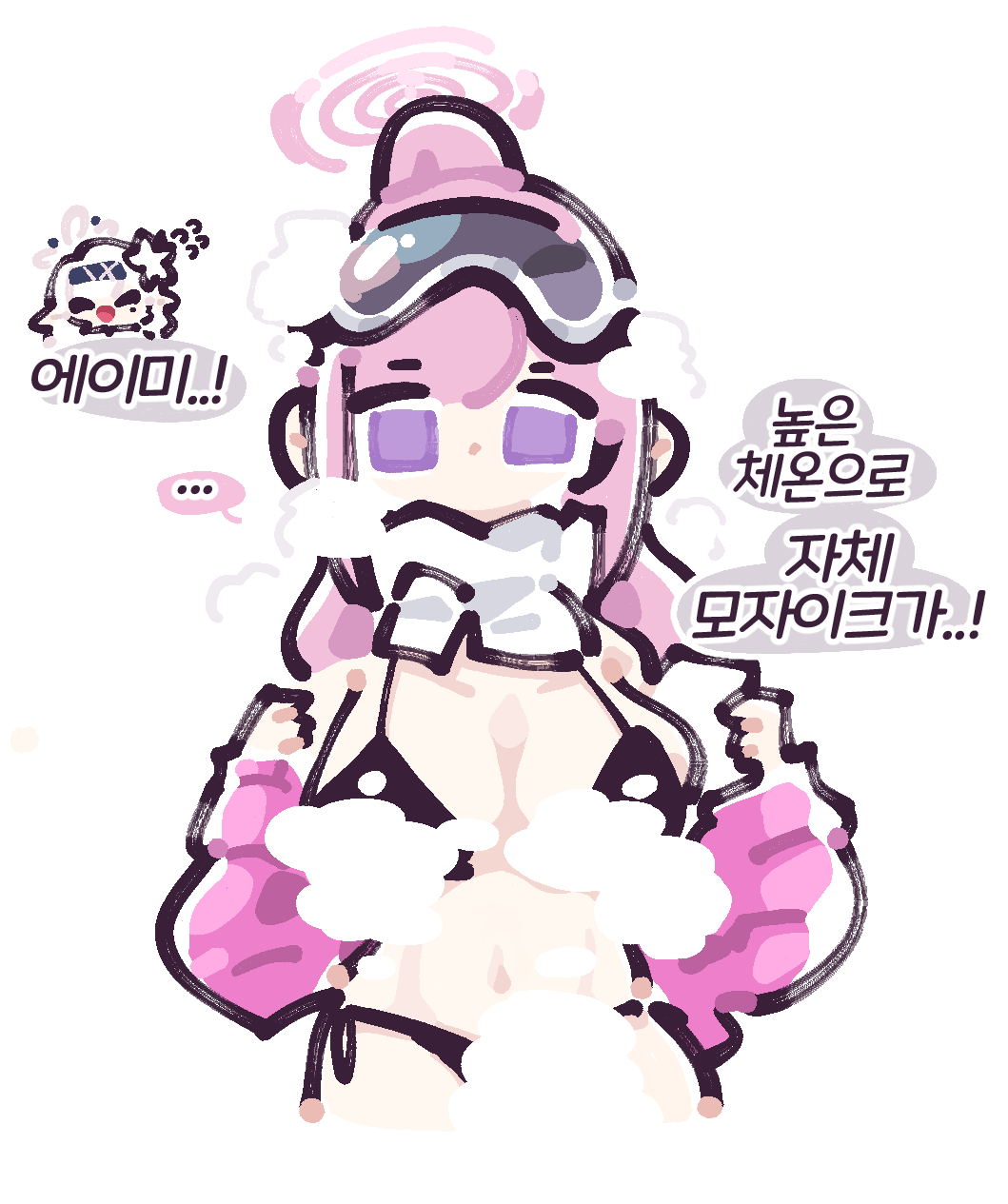 ..., 294_(ranaga), 2girls, bikini, black_bikini, blue_archive, breasts, chibi