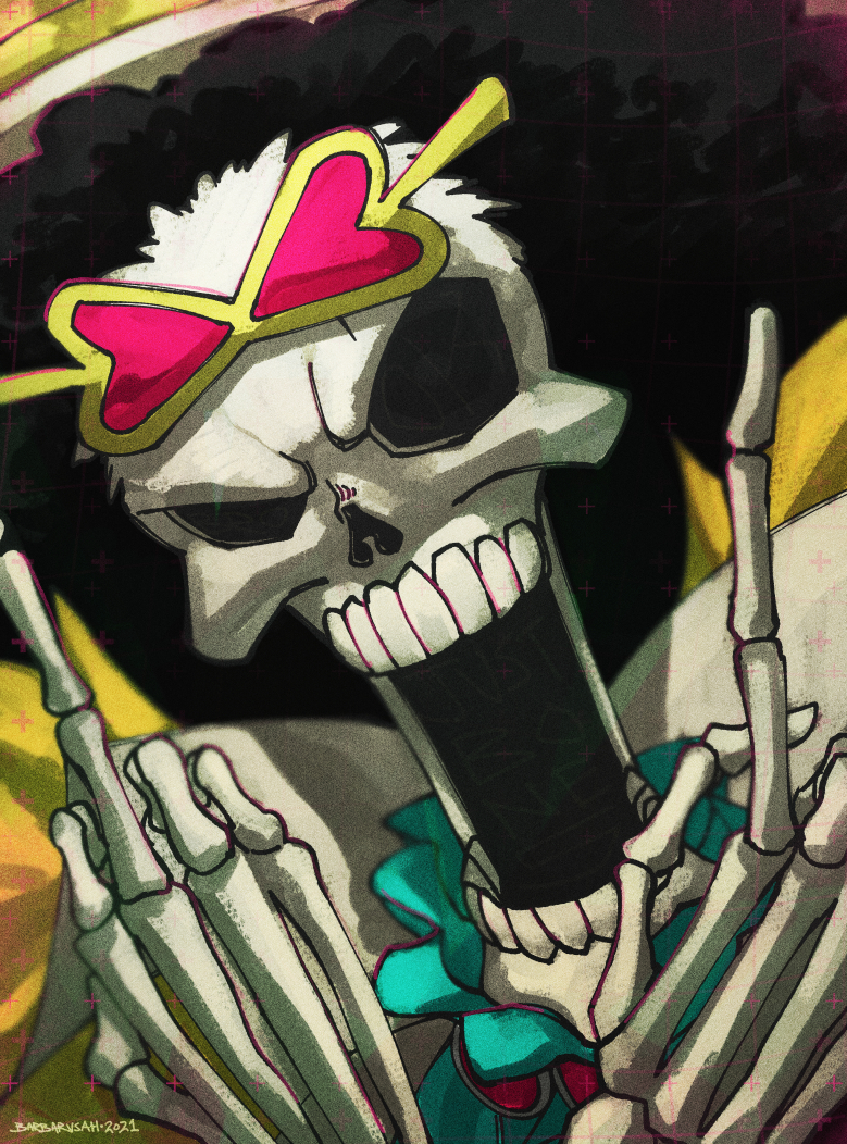 1boy, 2021, afro, artist_name, barbarvsah, black_hair, brook_(one_piece), commentary_request