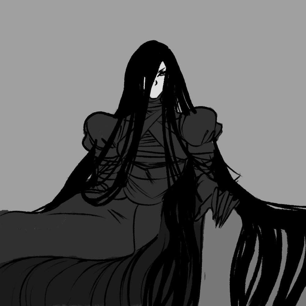 1boy, bandages, black_bandages, black_dress, black_hair, crossdressing, crossdressing_(mtf), cuffs