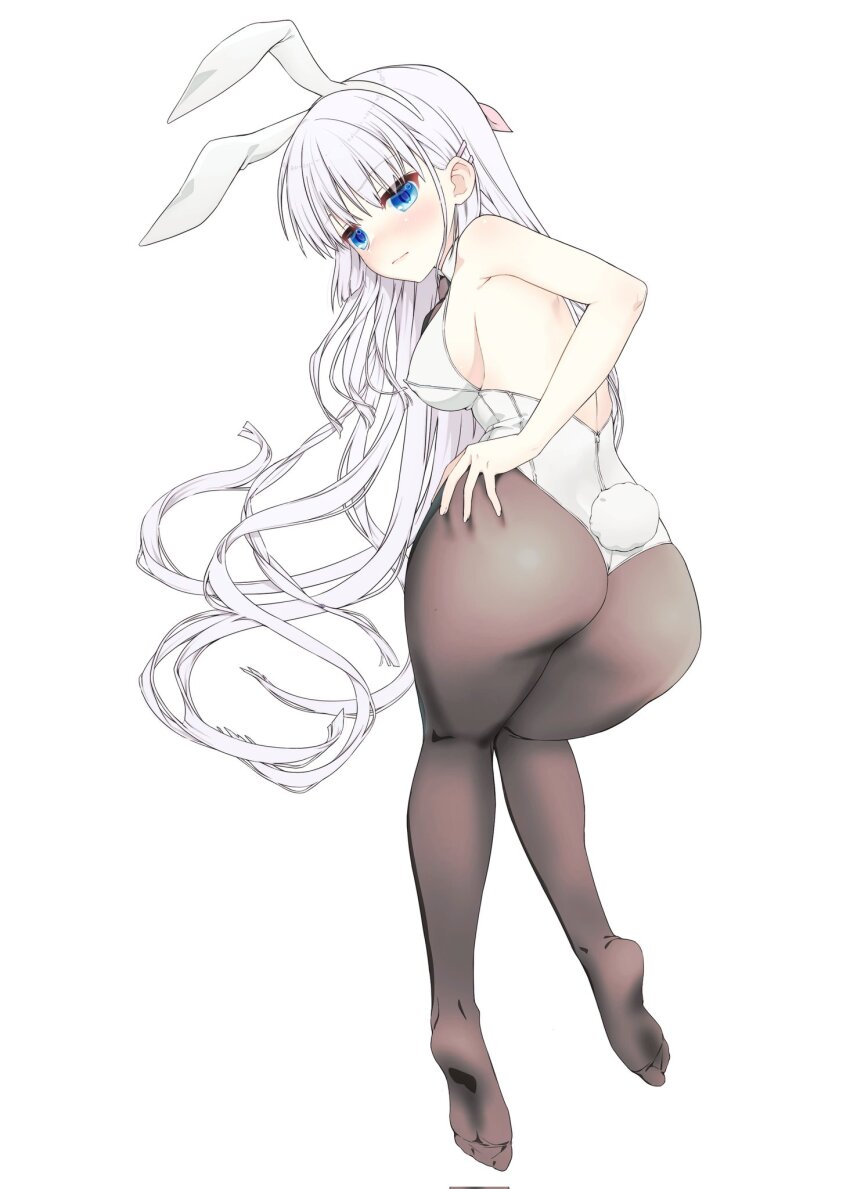 1girl, :|, all_fours, alternate_costume, animal_ears, ass, back, backboob