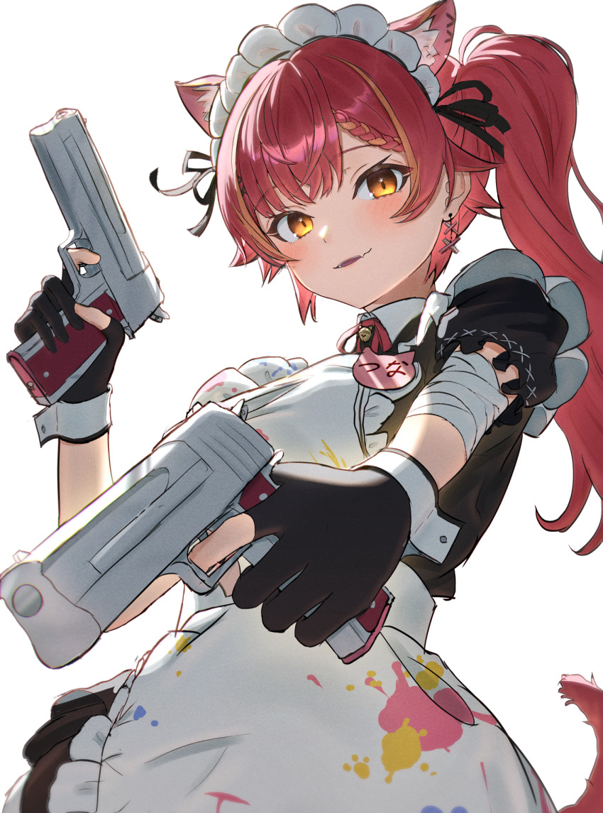 1girl, animal_ears, apron, bandaged_arm, bandages, black_dress, black_gloves, breasts