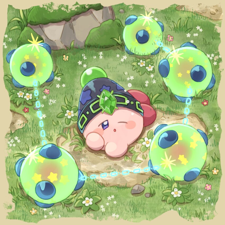 absurdres, bomb_kirby, chain_bomb_kirby, highres, kirby, kirby_(series), kirby_and_the_forgotten_land, nintendo, one_eye_closed, open_mouth, sleeping, sleepy, squeans
