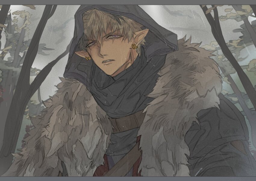 1boy, black_coat, black_hair, black_scarf, coat, crimzon_ruze, dead_animal, earrings