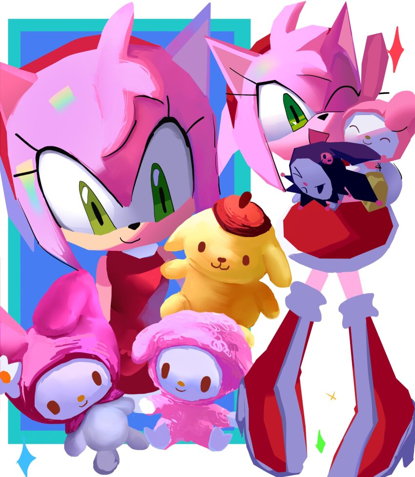 1boy, 4girls, ^_^, amy_rose, animal_ears, animal_nose, beret, boots