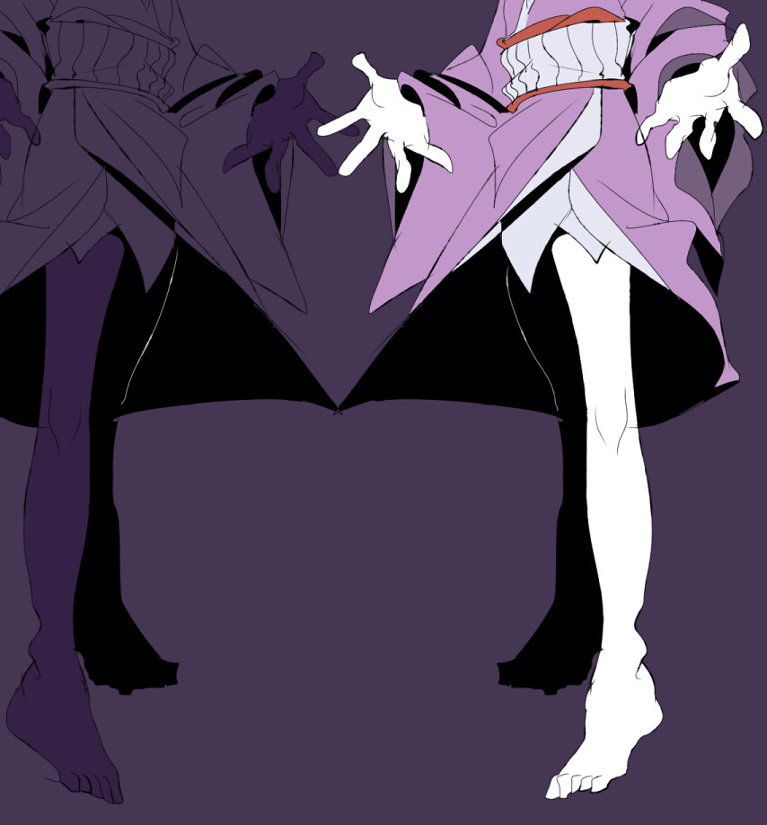 1other, androgynous, barefoot, colored_skin, head_out_of_frame, japanese_clothes, kimono, len'en