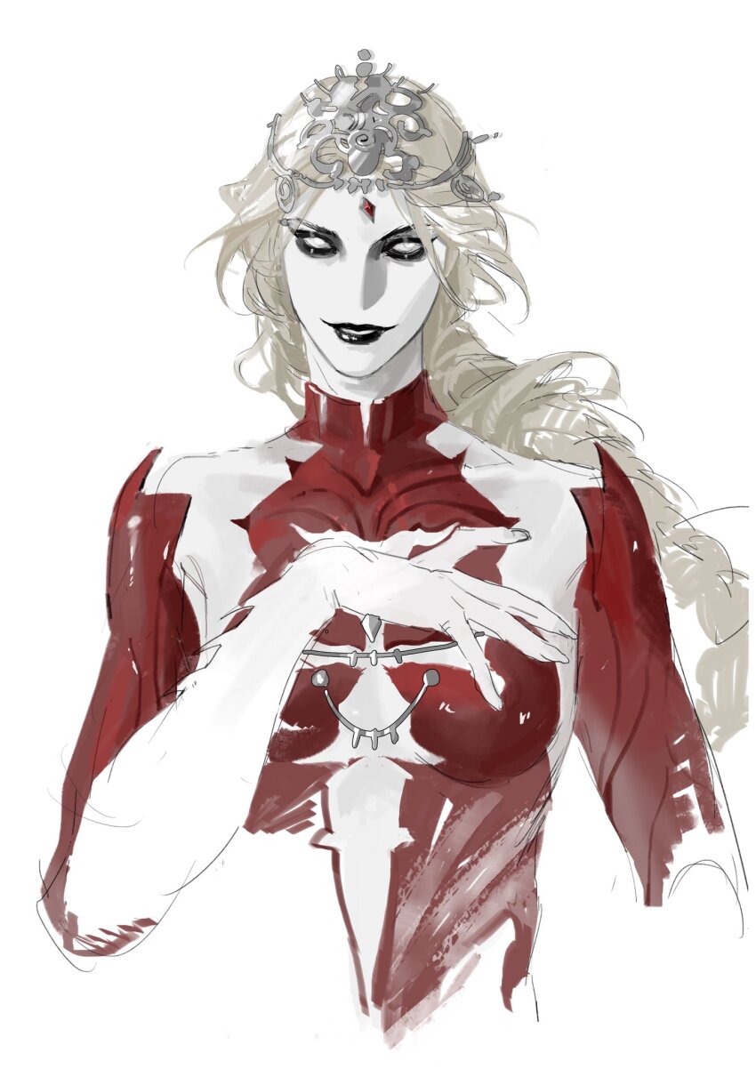 1girl, baldur's_gate, baldur's_gate_3, black_eyeshadow, black_lips, blonde_hair, bodysuit, braid