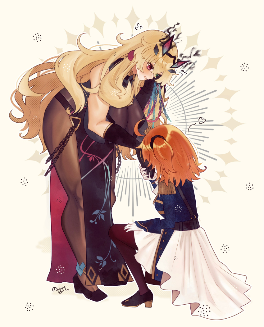 2girls, absurdres, ahoge, aiguillette, armor, artist_name, bare_shoulders, barghest_(fate)