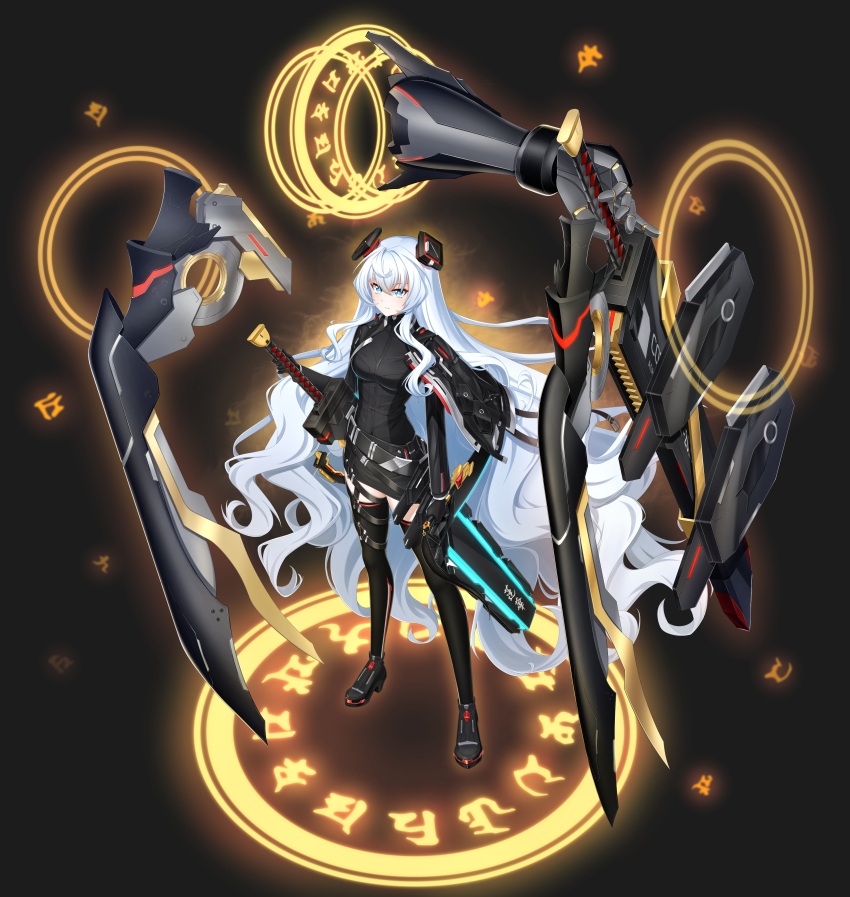 1girl, absurdres, aura, belt, black_background, black_belt, black_cape, black_gloves