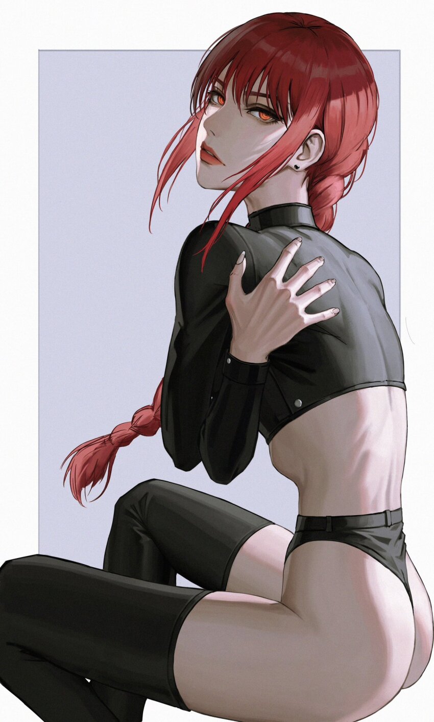 1girl, black_panties, black_thighhighs, braid, braided_ponytail, chainsaw_man, feet_out_of_frame, highres