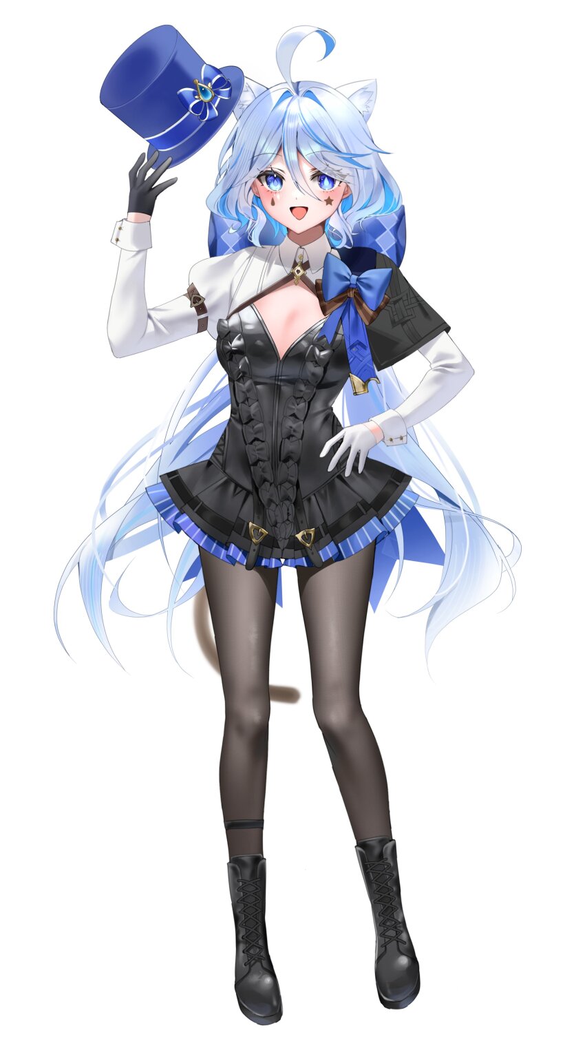 1girl, absurdres, ahoge, alternate_costume, animal_ear_fluff, animal_ears, asymmetrical_gloves, black_dress