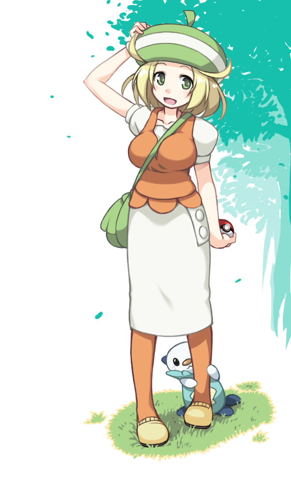 10s, 1girl, bag, between_breasts, bianca_(pokemon), blonde_hair, breasts, gen_5_pokemon