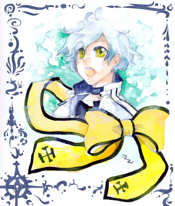 1boy, arch_bishop_(ragnarok_online), black_choker, borrowed_character, bow, choker, commentary_request, cross