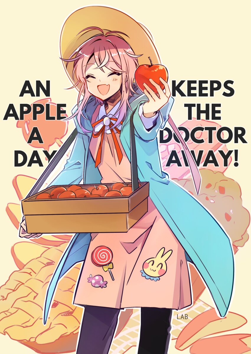 1boy, ^_^, absurdres, amemura_ramuda, androgynous, apple, apple_pie, apple_rabbit
