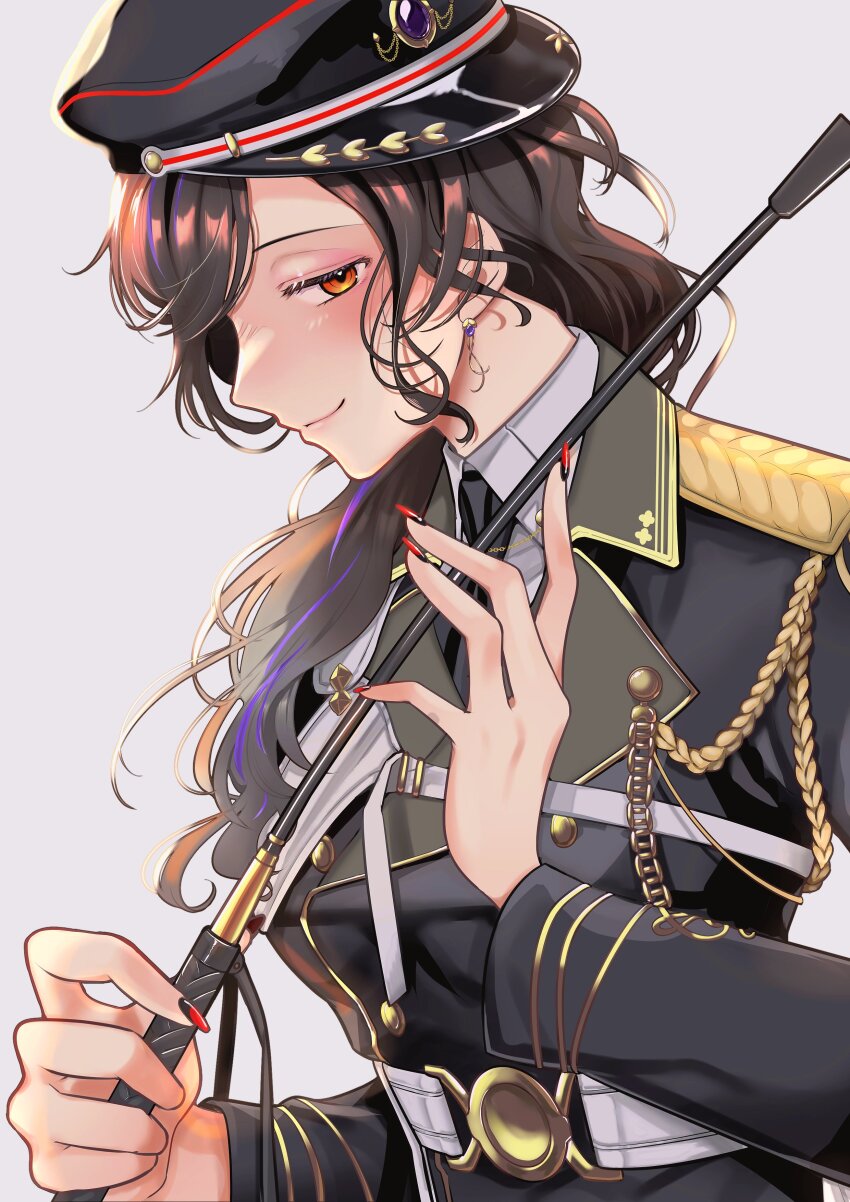 1girl, absurdres, arime_hotaru, breasts, brown_hair, epaulettes, gradient_hair, hair_over_one_eye