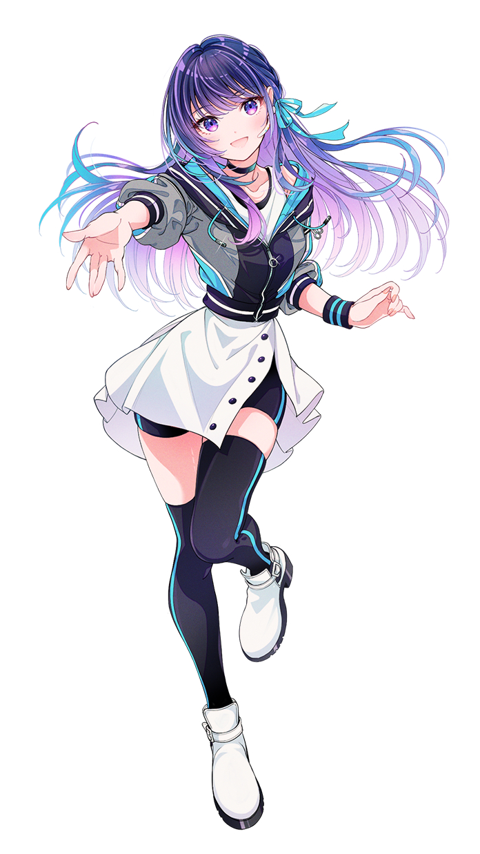 1girl, aqua_ribbon, black_choker, black_shorts, black_thighhighs, blue_hair, boots, choker