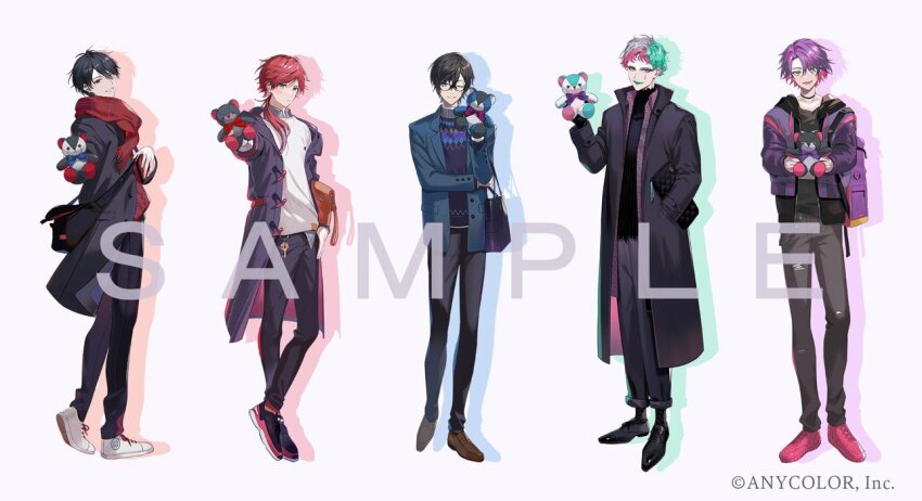 5boys, :d, ;), aio_desu, alternate_costume, argyle_clothes, argyle_sweater, backpack