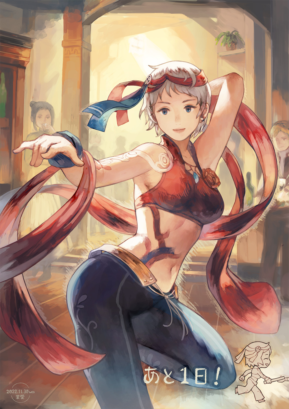 1boy, 2girls, barbara_(romancing_saga), blue_eyes, breasts, closed_mouth, cotelier, dated