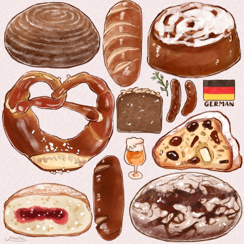 alcohol, beer, bread, bread_slice, cup, dessert, dried_fruit, drinking_glass