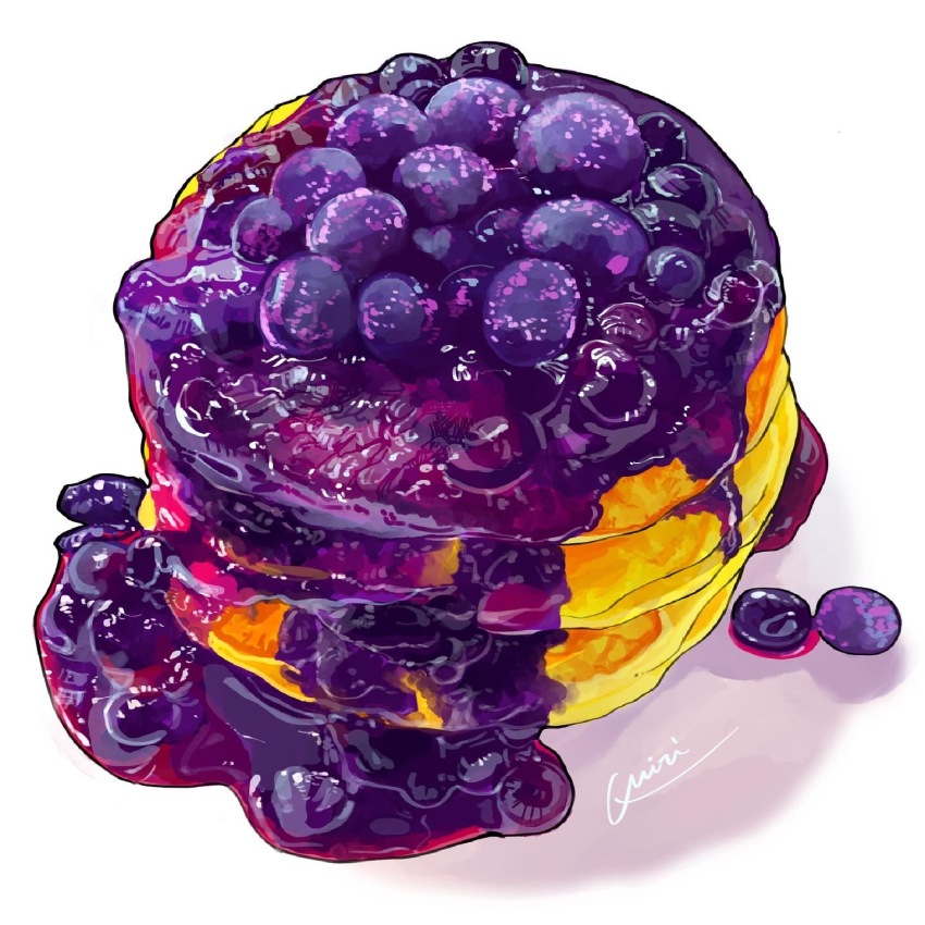 blueberry, food, food_focus, fruit, highres, jam, miri_illust, no_humans, original, pancake, pancake_stack