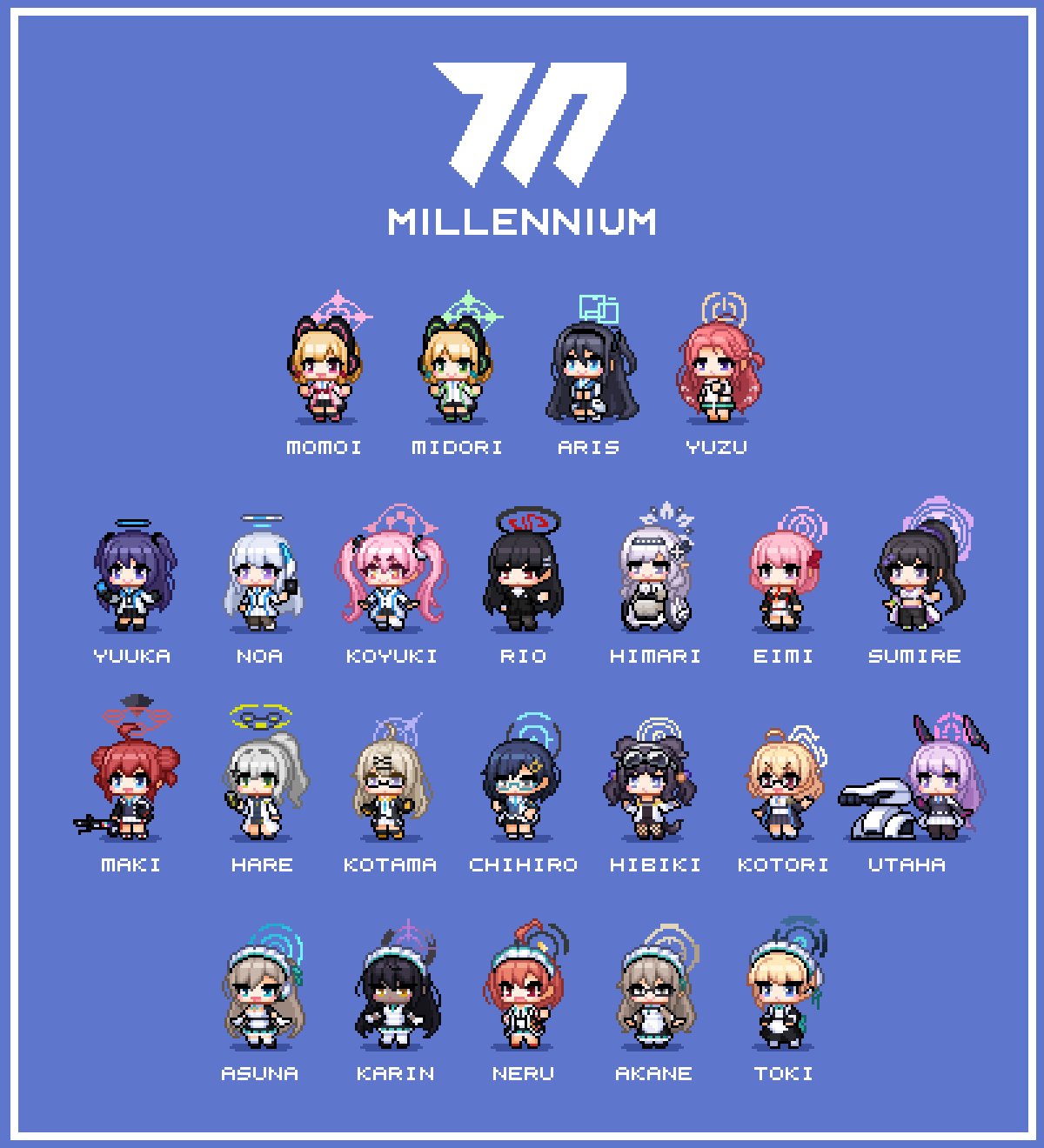 6+girls, :d, absurdly_long_hair, ahoge, akane_(blue_archive), animal_ear_hairband, animal_ear_headphones, animal_ears