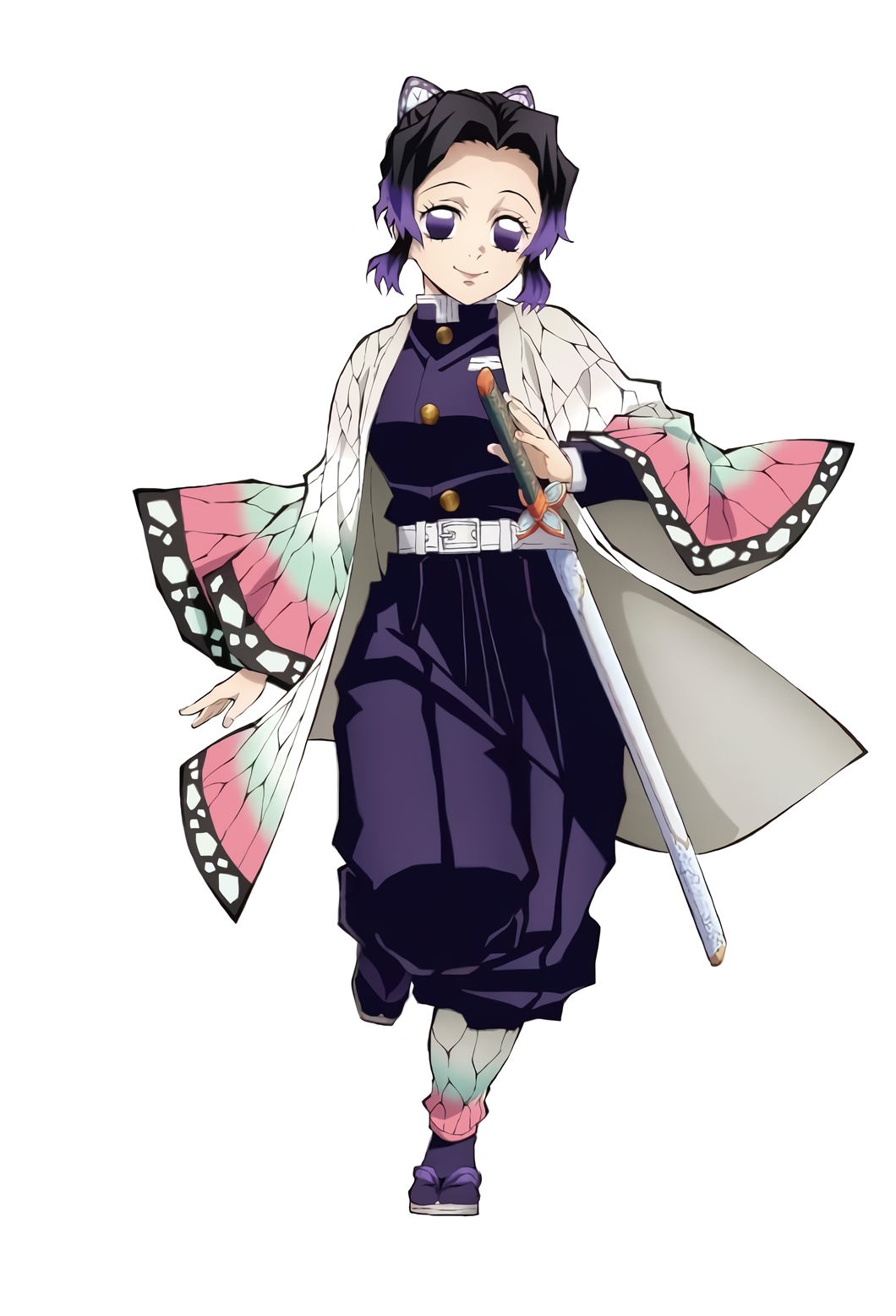 1girl, artist_name, belt, black_hair, bug, butterfly, butterfly_hair_ornament, full_body