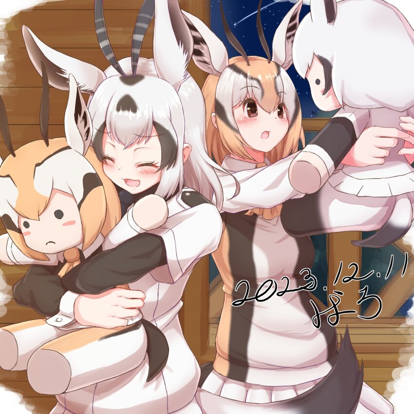 :3, animal_ears, arabian_oryx_(kemono_friends), baroy_baroro, black_hair, black_shirt, blush, brown_neckerchief