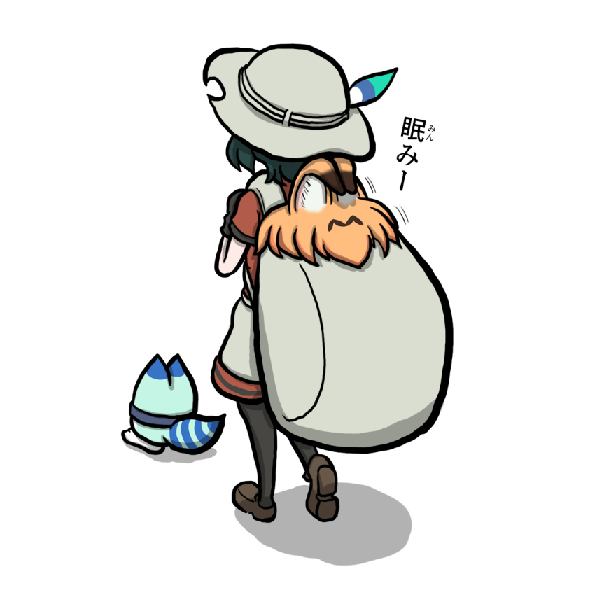 2girls, animal_ears, aomushi_taro, backpack, bag, black_hair, blonde_hair, gloves