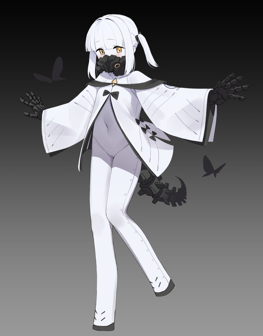 1girl, absurdres, aruruaaaa, black_mask, blue_archive, blush, coat, colored_skin