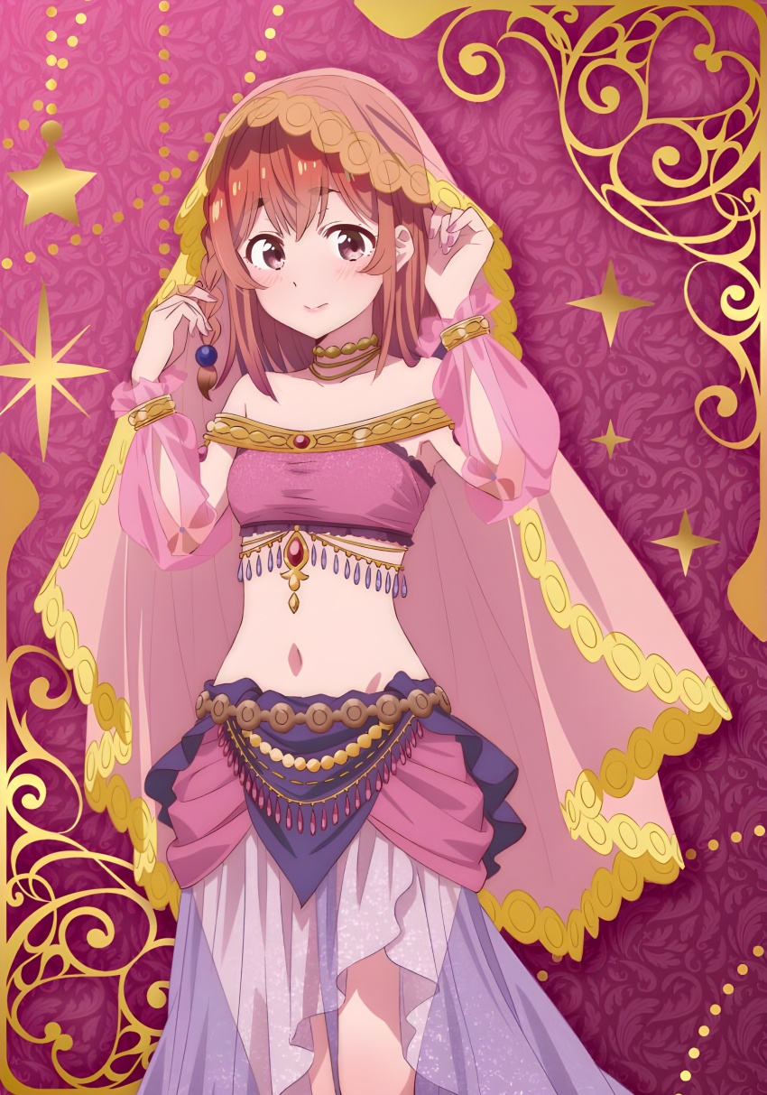 1girl, absurdres, arabian_clothes, blush, breasts, dancer, highres, kanojo_okarishimasu