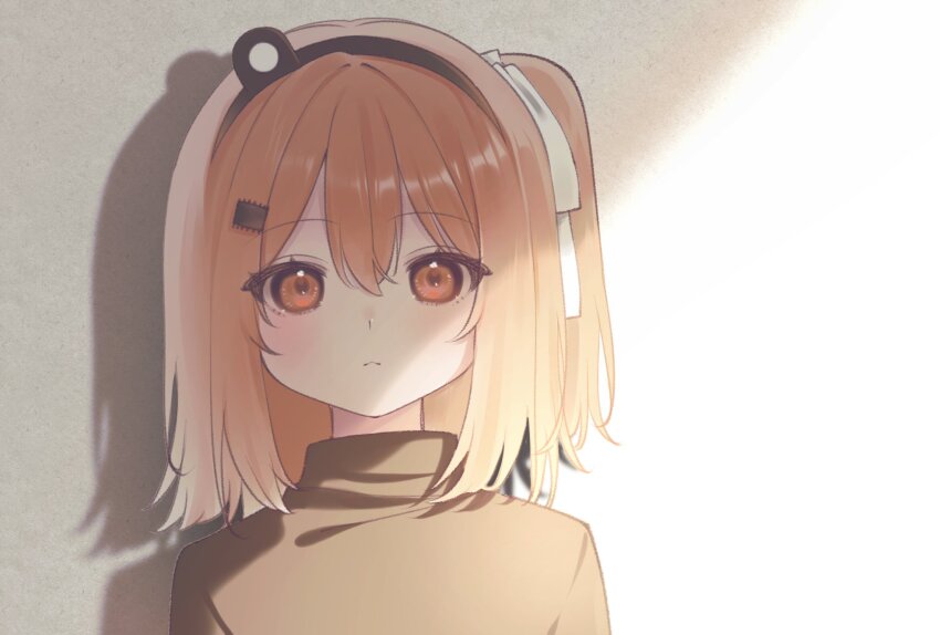 1girl, :<, a.i._voice, adachi_rei, black_shirt, blush, closed_mouth, commentary