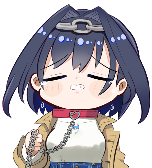 2girls, :d, black_hair, blurry, blurry_foreground, blush_stickers, brown_coat, chain