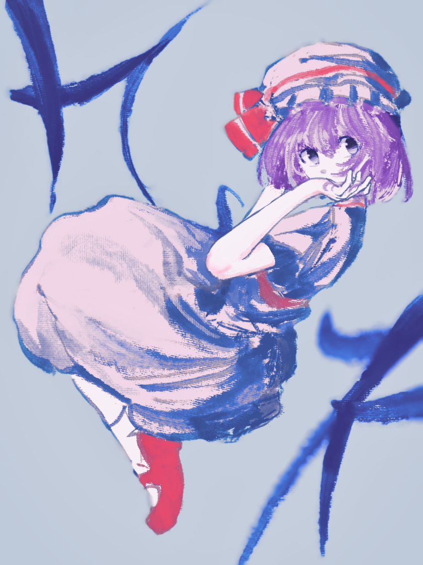 1girl, absurdres, commentary_request, cookie_(touhou), dahaoli, full_body, grey_background, hair_between_eyes