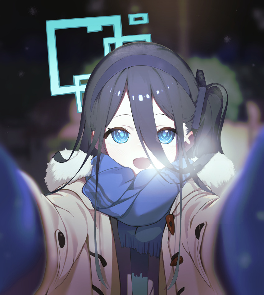 1girl, absurdres, alternate_costume, aqua_halo, aris_(blue_archive), black_hair, black_hairband, blue_archive