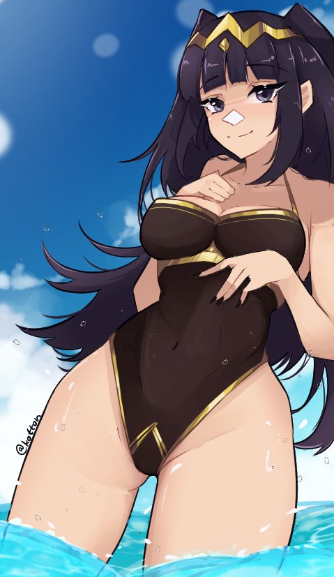1girl, black_hair, blue_sky, breasts, fire_emblem, fire_emblem_awakening, long_hair, medium_breasts