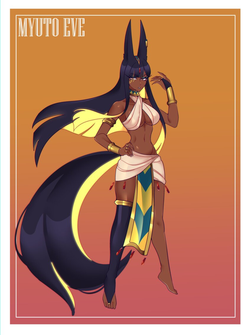 1girl, absurdres, ancient_egyptian, ancient_egyptian_clothes, animal_ears, armlet, artist_name, black_hair
