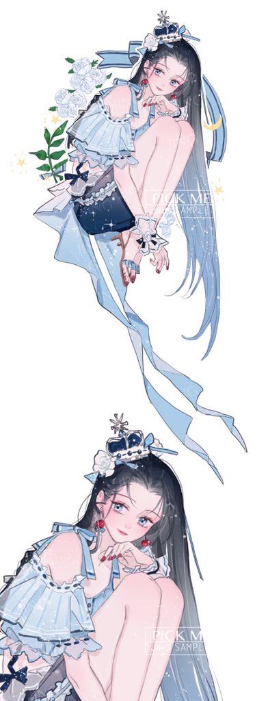 1girl, absurdly_long_hair, ashuijing, banner, bare_shoulders, black_hair, blue_bow, blue_eyes