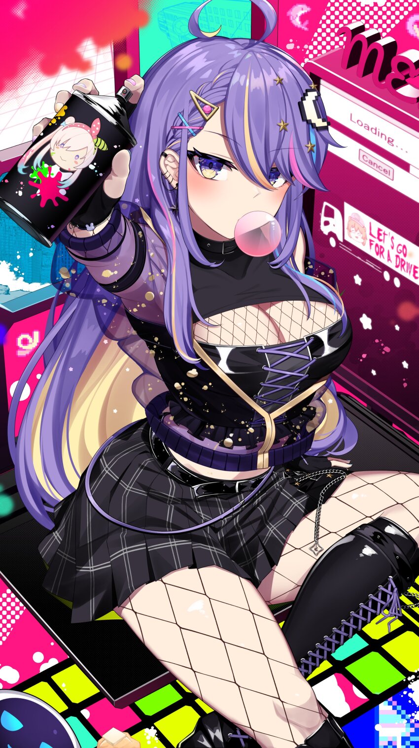 1girl, absurdres, ahoge, airani_iofifteen, akagi_(sk0127aho), black_boots, black_bustier, black_gloves