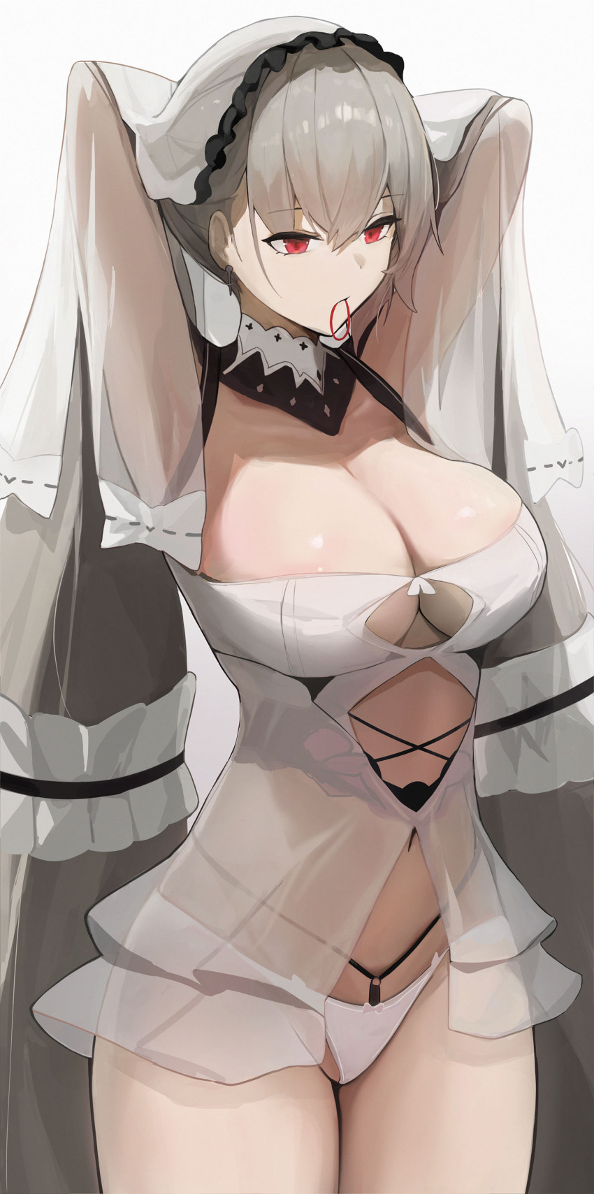 1girl, absurdres, arms_up, azur_lane, black_choker, black_sailor_collar, bow, breasts