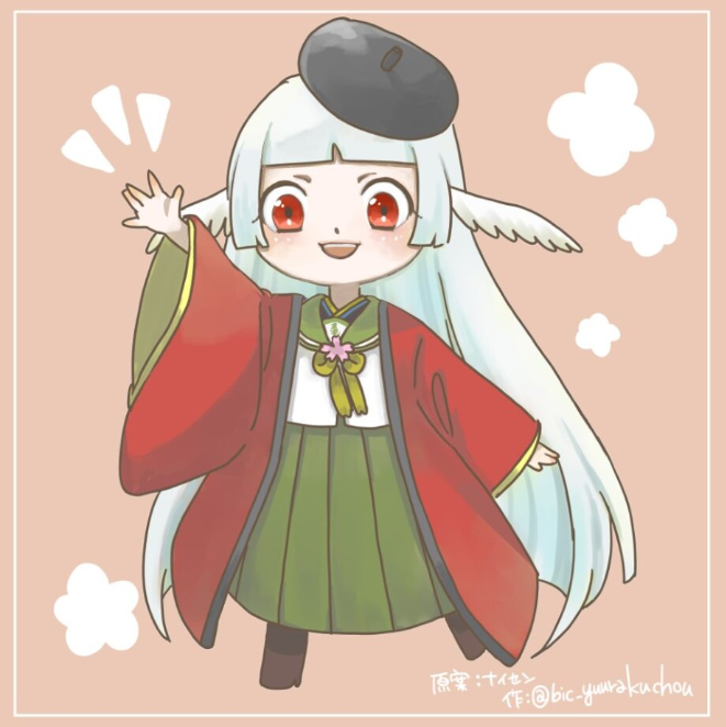 1girl, bird_girl, green_skirt, sailor_collar, skirt, white_hair, yurakucho-tan