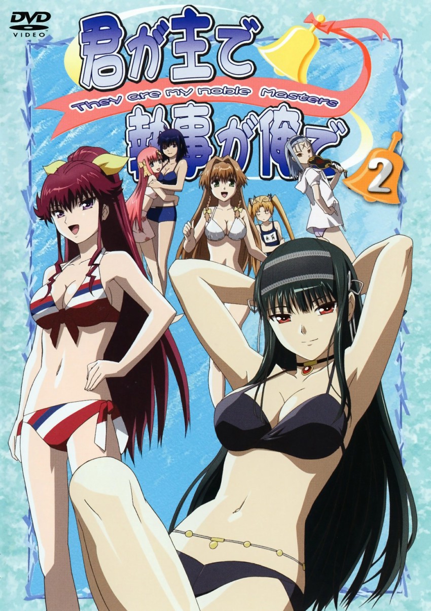 00s, 6+girls, bikini, cover, dvd_cover, highres, kimi_ga_aruji_de_shitsuji_ga_ore_de, kuki_ageha