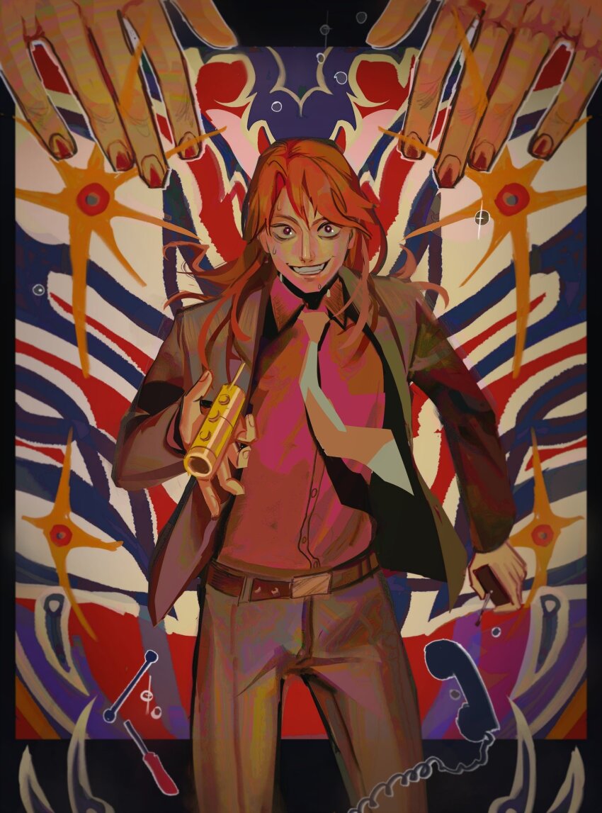 2boys, blazer, blood, brown_eyes, brown_hair, collared_shirt, commentary, controller