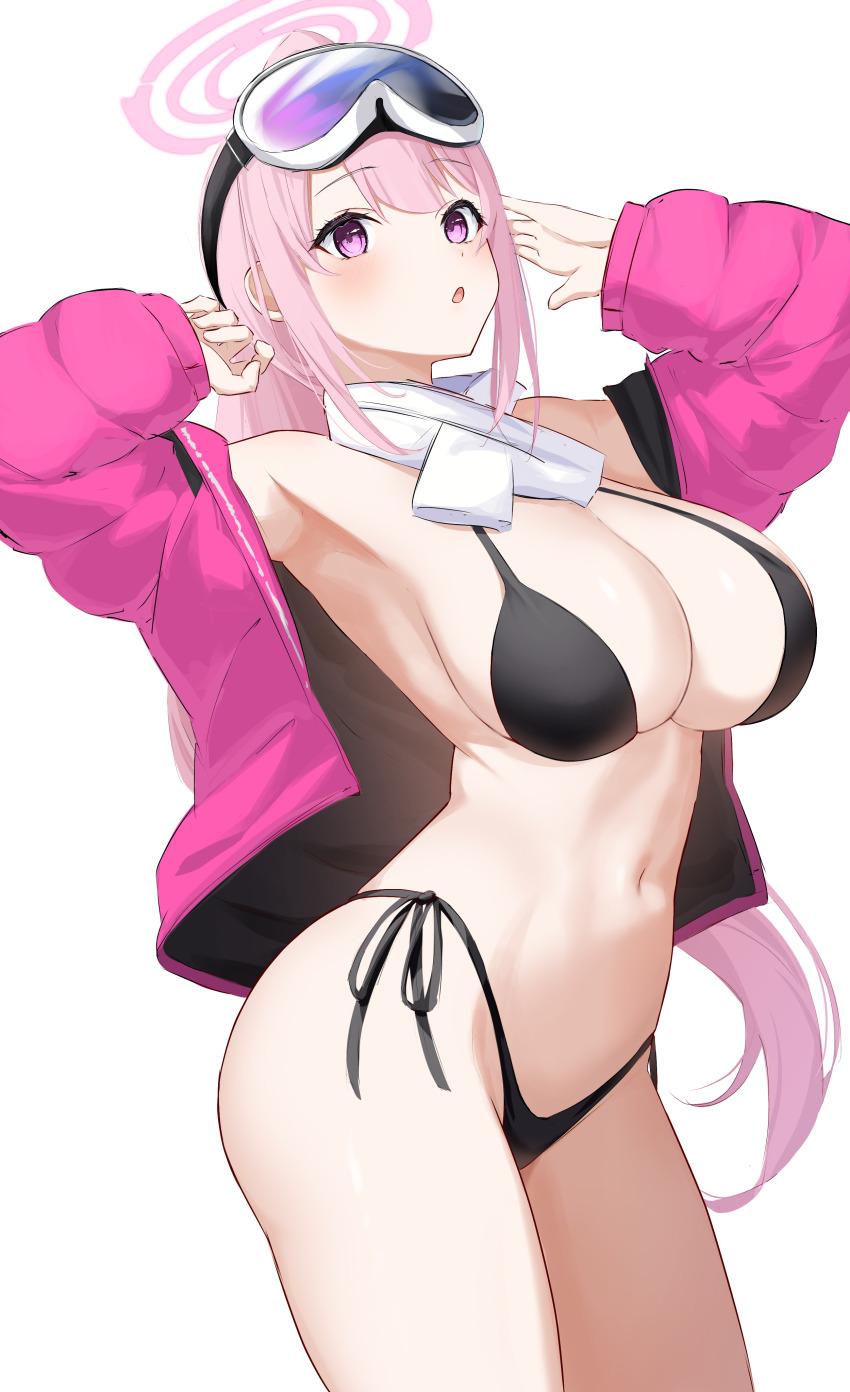 1girl, :o, absurdres, anima_miko, armpits, bare_shoulders, bikini, black_bikini