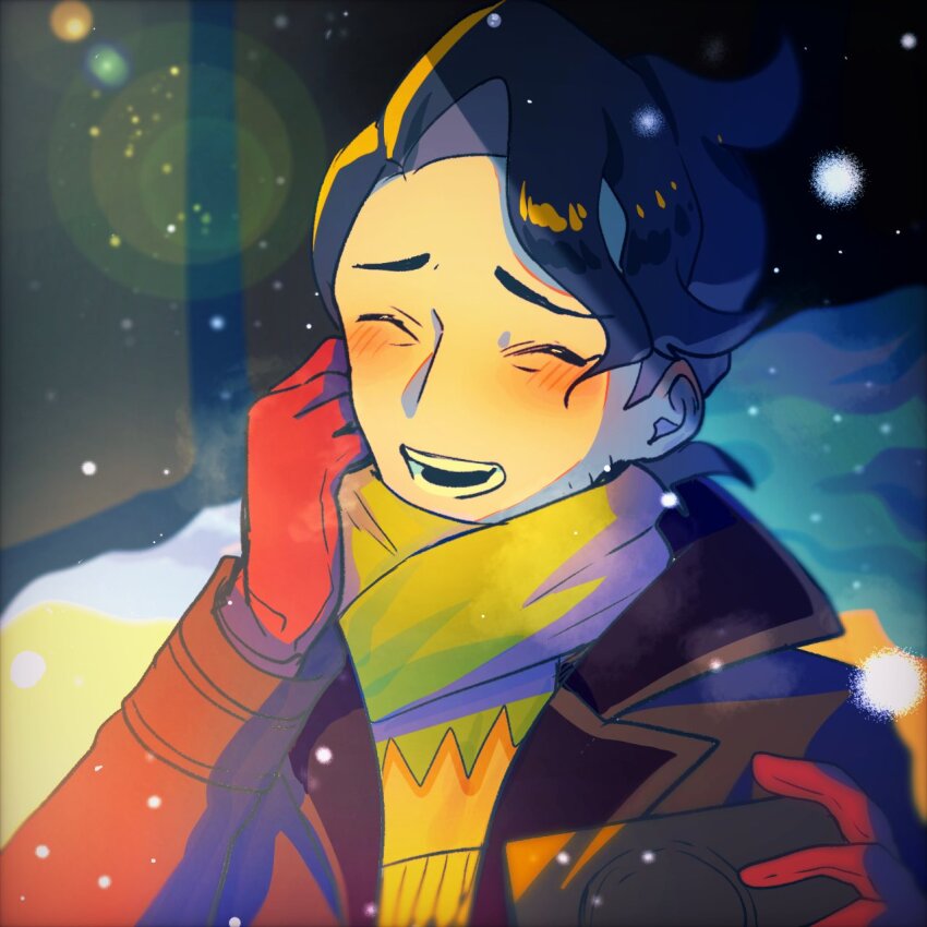 1boy, :d, black_hair, blurry, blurry_background, blush, breath, brown_jacket