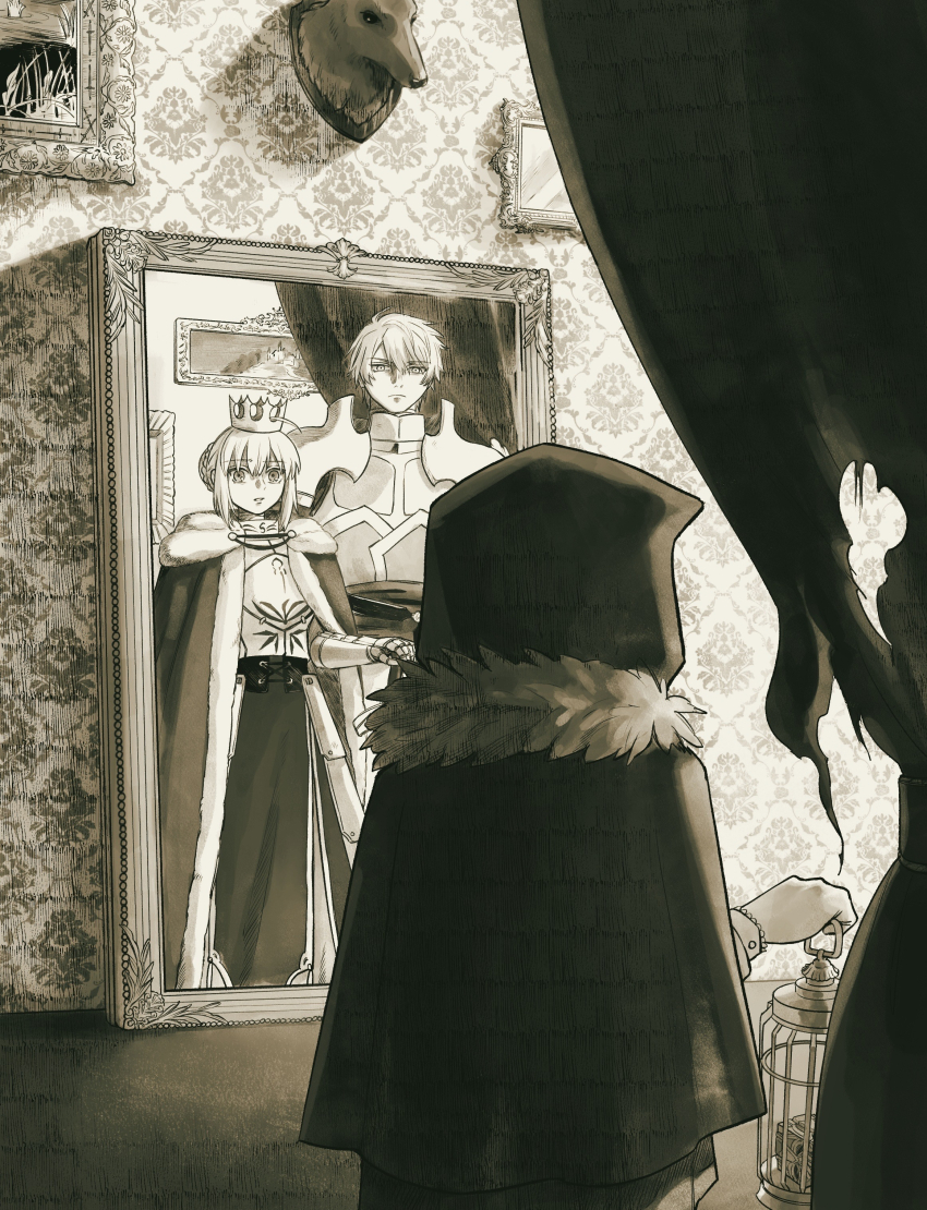 1boy, 2girls, absurdres, add_(fate), armor, armored_dress, artoria_pendragon_(fate), braid