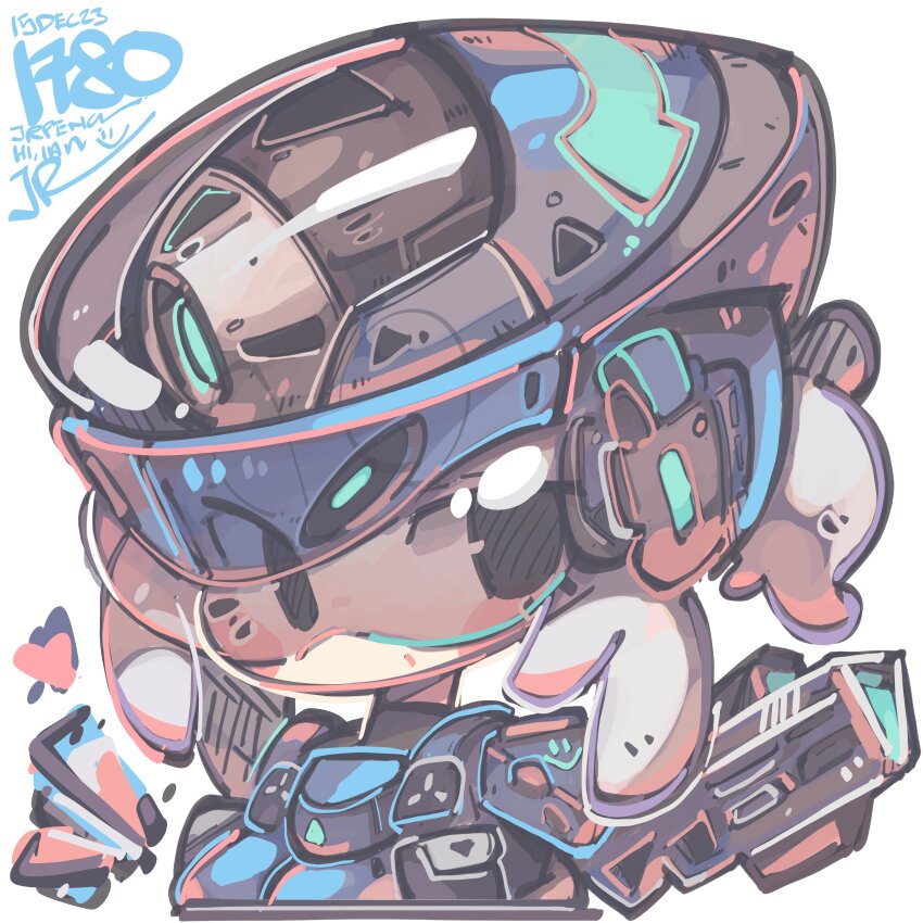 1girl, absurdres, armor, black_eyes, chibi, dated, goddess_of_victory:_nikke, helmet