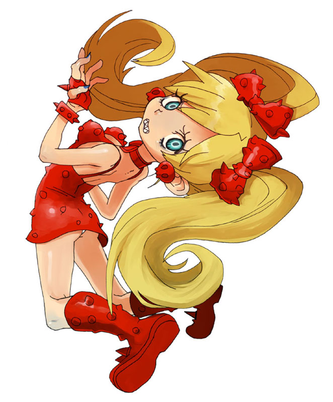 1girl, blonde_hair, blue_eyes, blue_nails, bow, bracelet, choker, dress